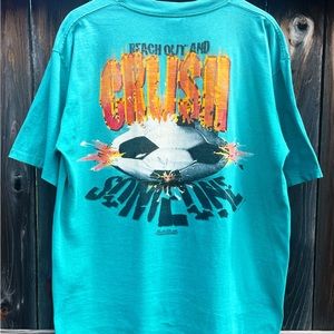 1997 single stitch big ball sports “reach out and crush someone” soccer t-shirt.